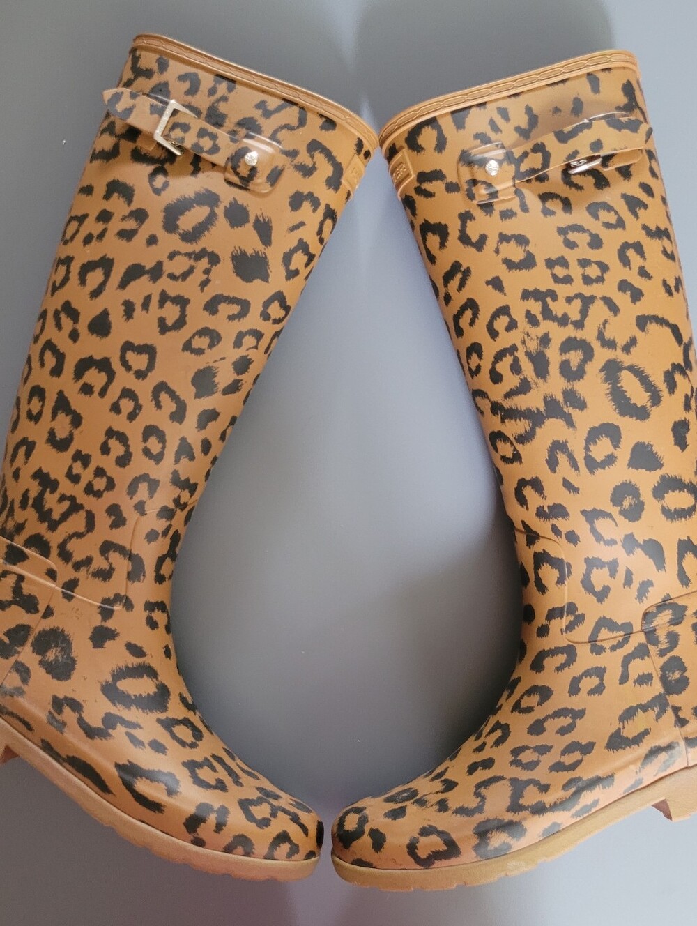 Hunter Leopard Print Brown Tall Waterproof Women Rain Boot Sz 8